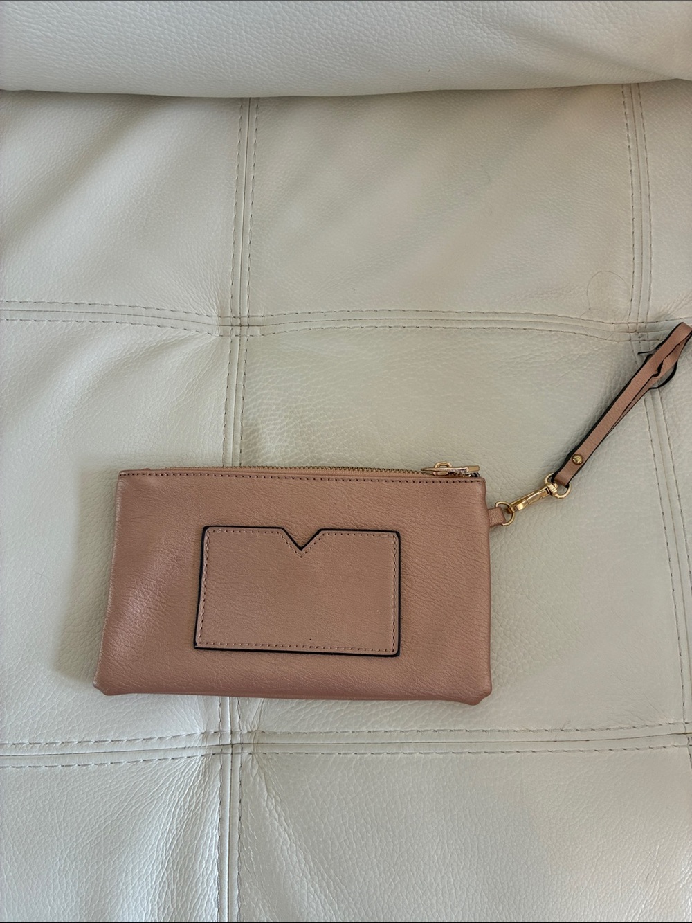 Women’s Possible Leather Wristlet Pouch - Blush Pink Gold Zipper Closure